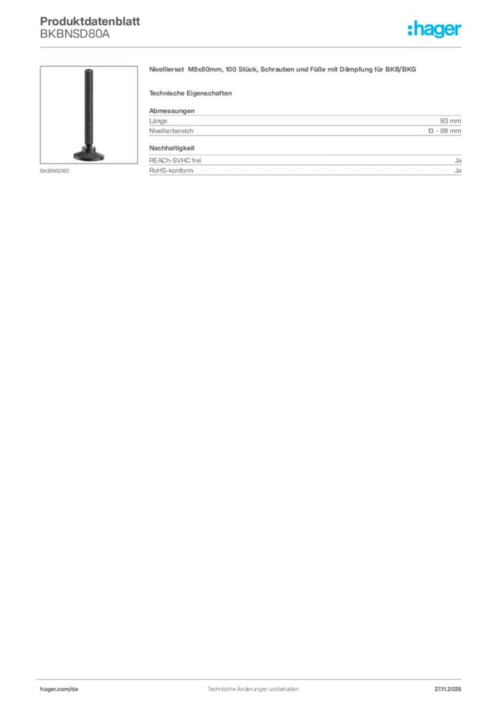 Bild Hager Produktdatenblatt BKBNSD80A | Hager Deutschland