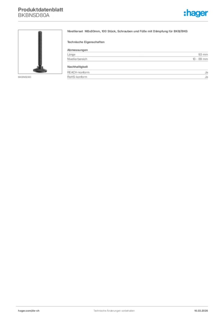 Bild Hager Produktdatenblatt BKBNSD80A | Hager Schweiz
