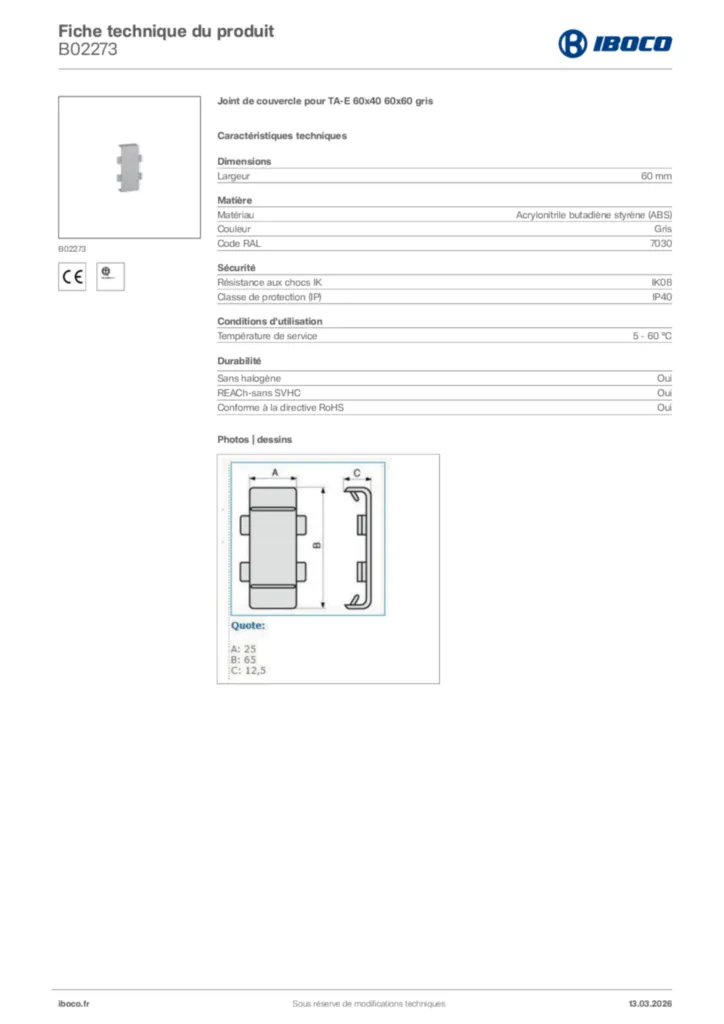 Image Iboco Fiche technique du produit B02273 | Hager France