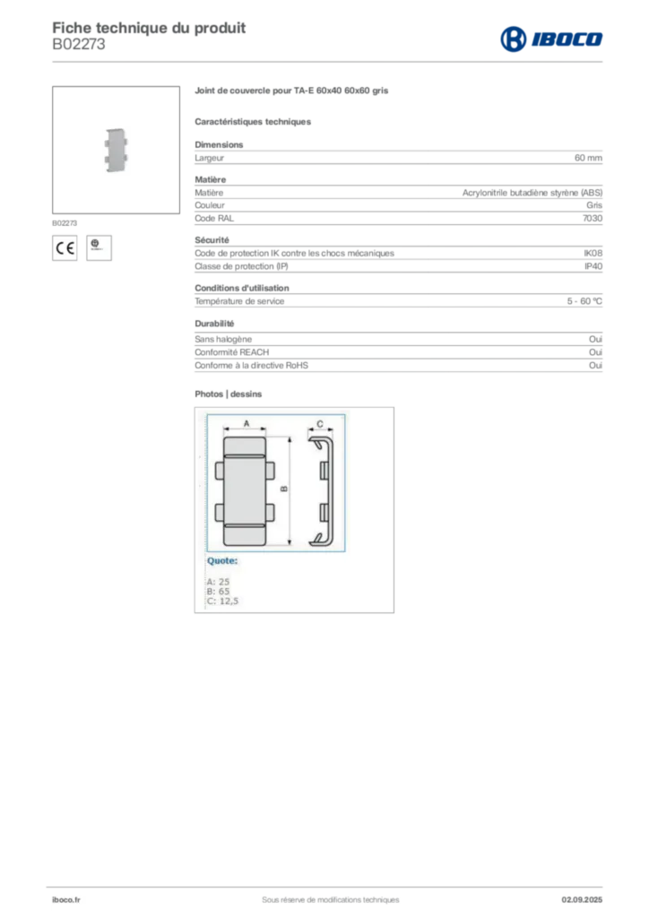 Image Iboco Fiche technique du produit B02273 | Hager France
