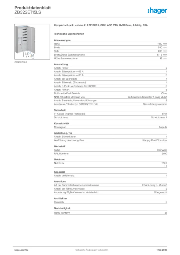 Bild Hager Produktdatenblatt ZB32SET15LS | Hager Deutschland