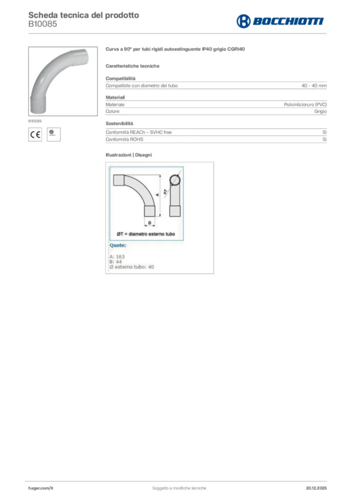 Immagine Bocchiotti Scheda tecnica del prodotto B10085 | Hager Italia