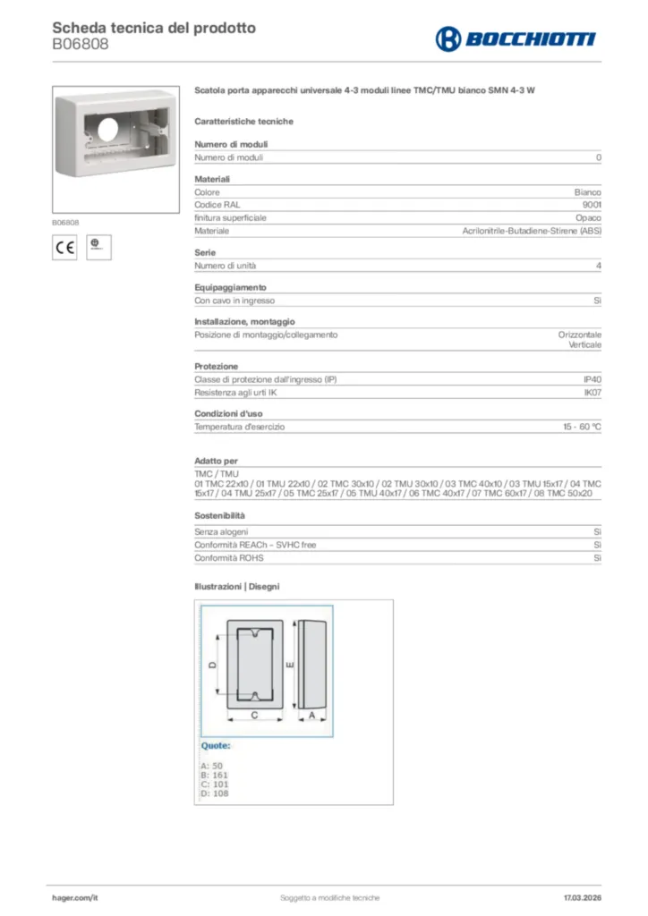 Immagine Bocchiotti Scheda tecnica del prodotto B06808 | Hager Italia