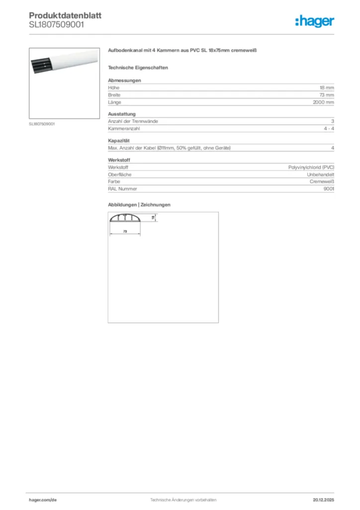 Bild Hager Produktdatenblatt SL1807509001 | Hager Deutschland
