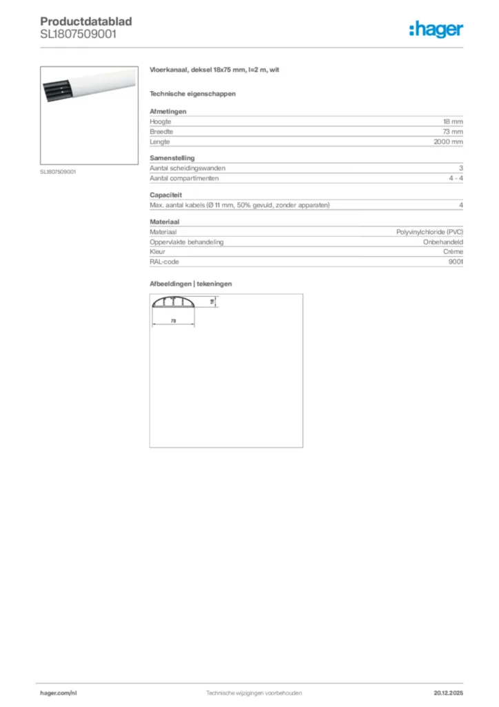 Afbeelding Hager Productdatablad SL1807509001 | Hager Nederland