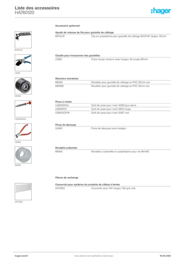 Image Hager Fiche technique du produit HA760120 | Hager France