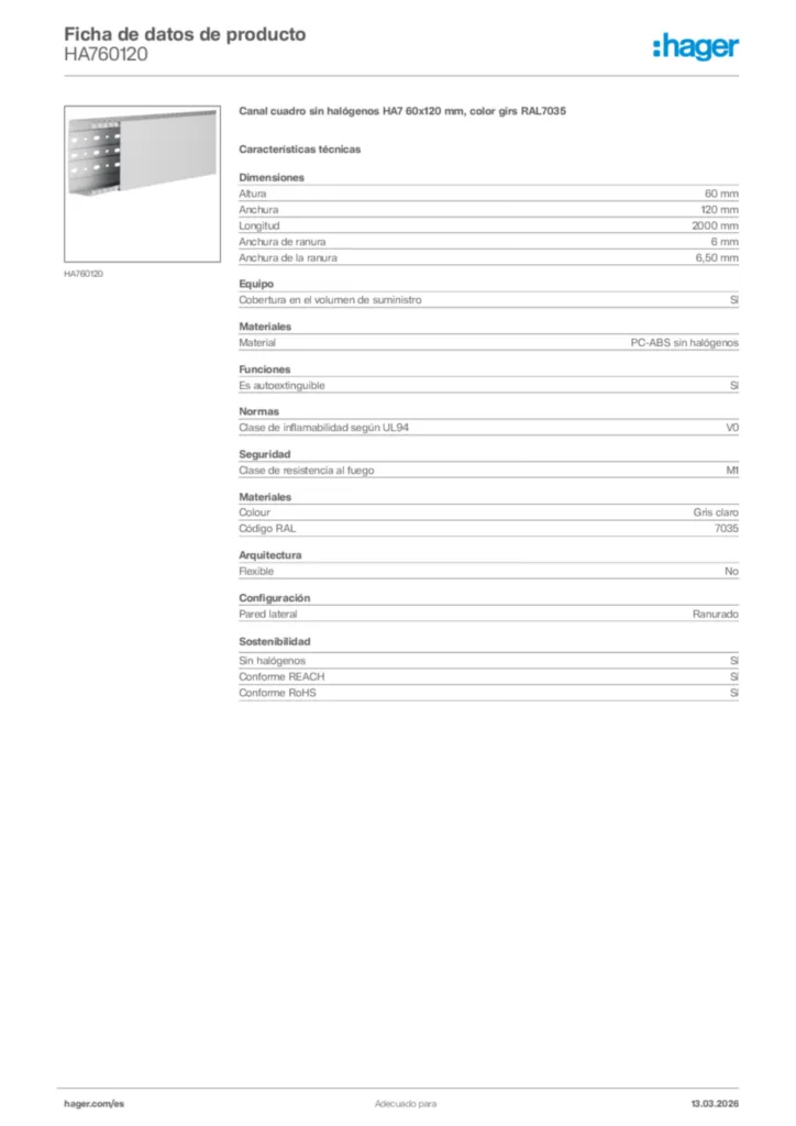 Imagen Hager Ficha de datos de producto HA760120 | Hager España