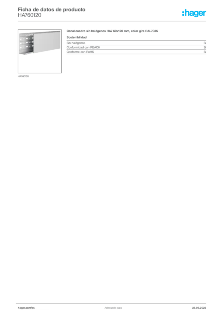 Imagen Hager Ficha de datos de producto HA760120 | Hager España