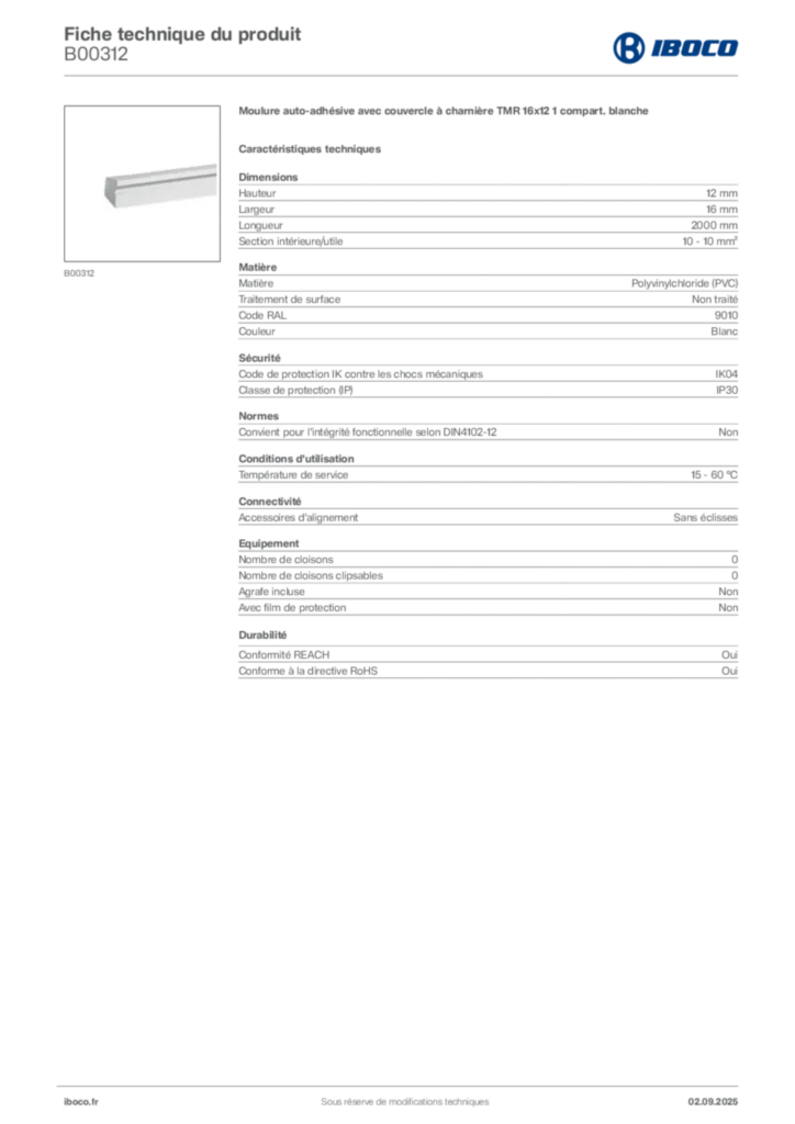 Image Iboco Fiche technique du produit B00312 | Hager France