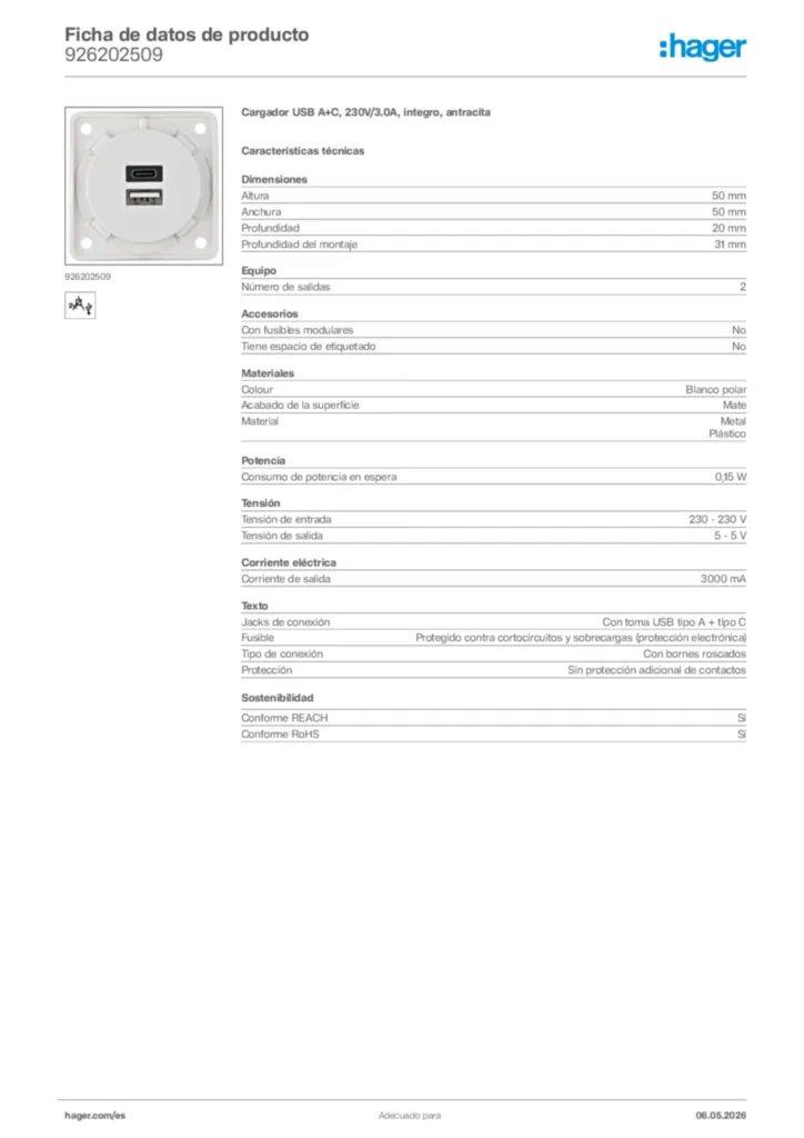 Imagen Hager Ficha de datos de producto 926202509 | Hager España