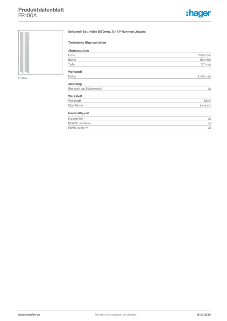 Bild Hager Produktdatenblatt FR100A | Hager Schweiz