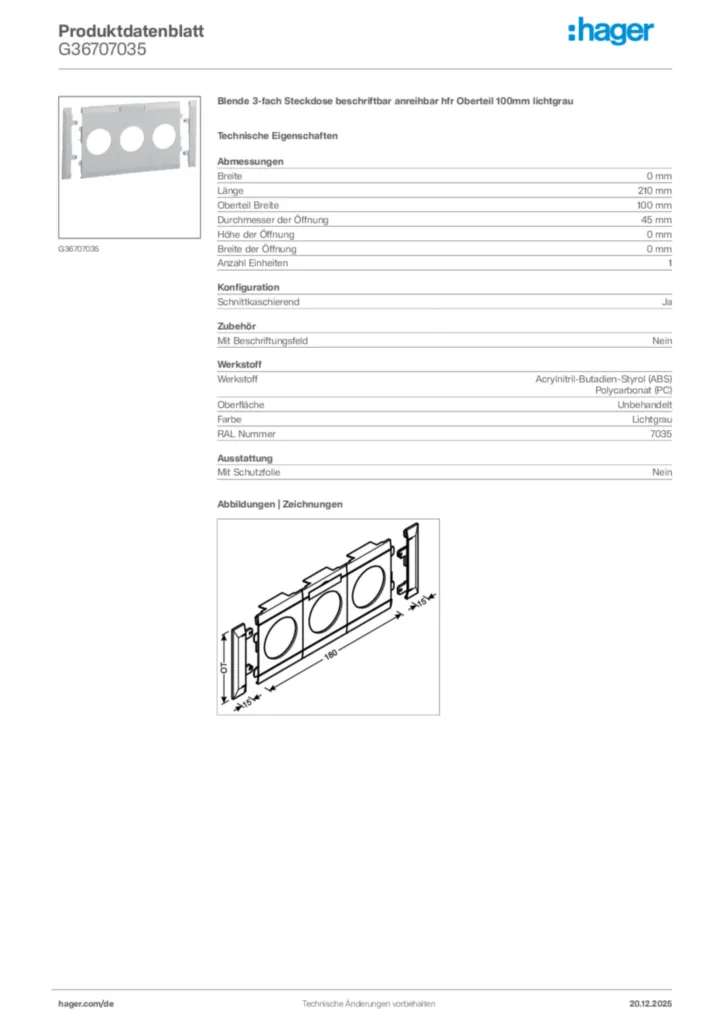 Bild Hager Produktdatenblatt G36707035 | Hager Deutschland