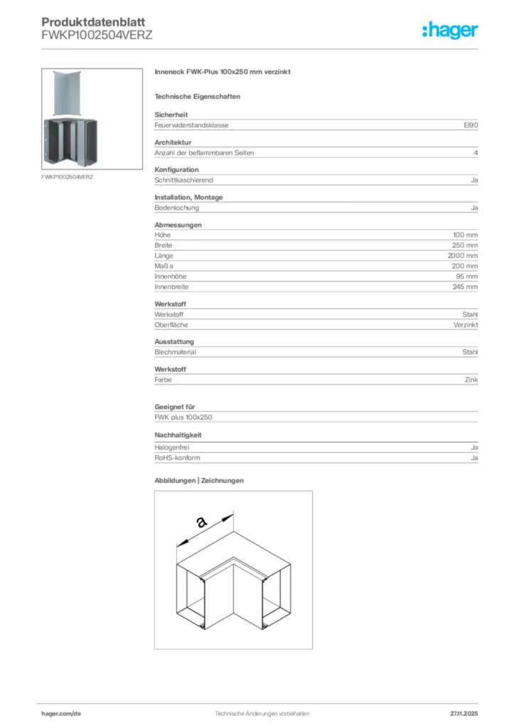 Bild Hager Produktdatenblatt FWKP1002504VERZ | Hager Deutschland