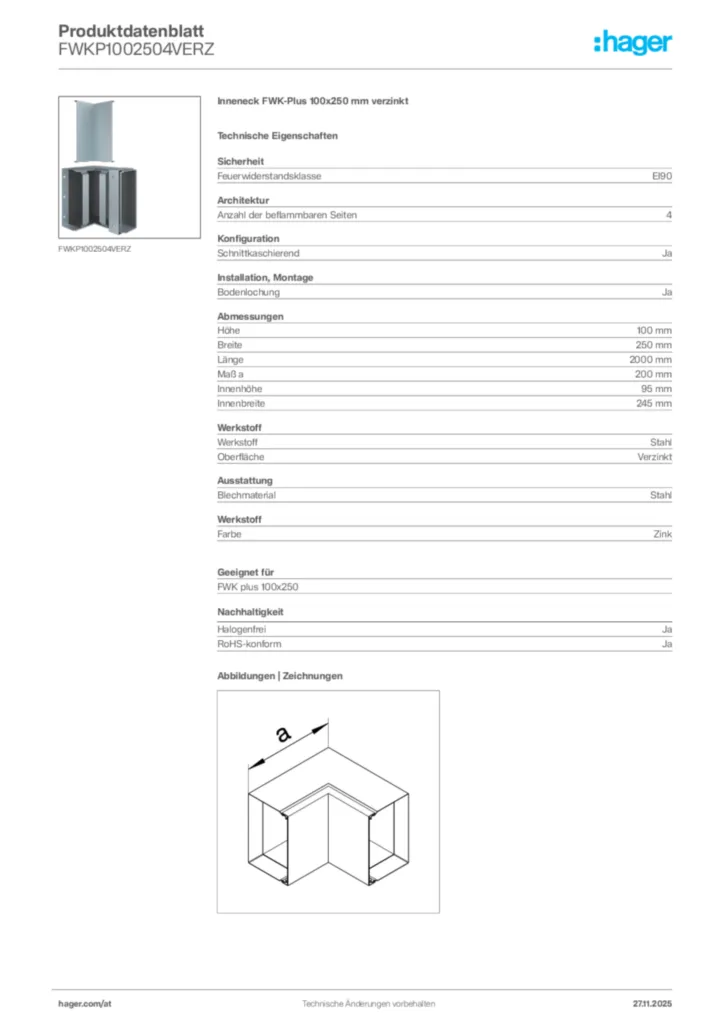Bild Hager Produktdatenblatt FWKP1002504VERZ | Hager Deutschland