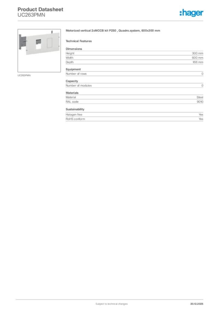 Image Hager Product data sheet UC263PMN  | Hager Africa