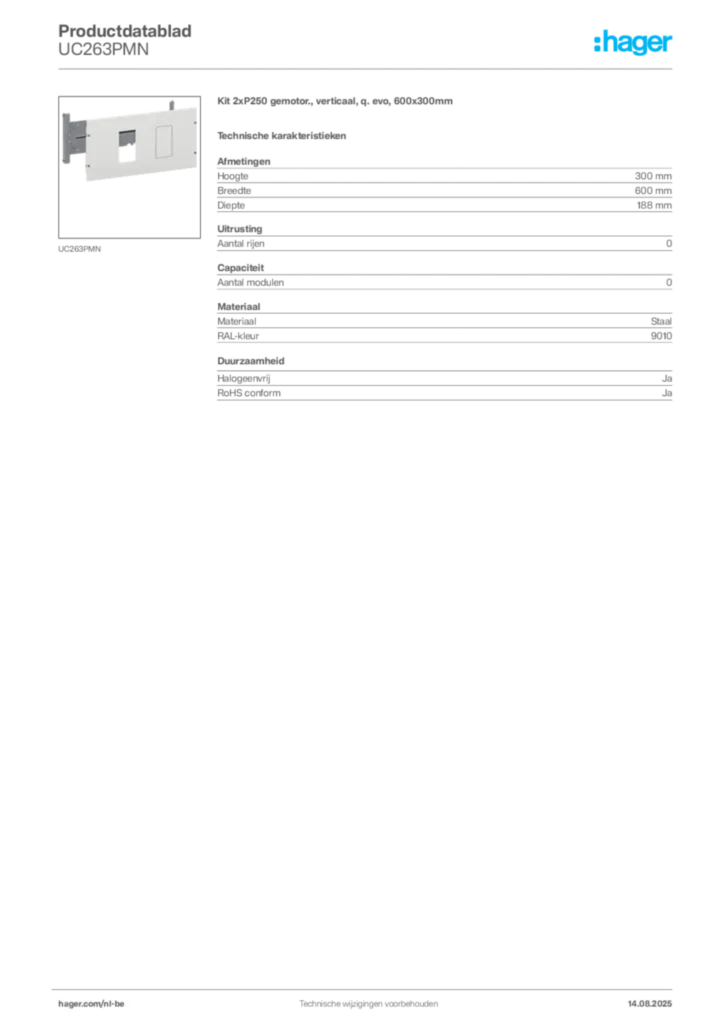 Afbeelding Hager Productdatablad UC263PMN | Hager Belgium