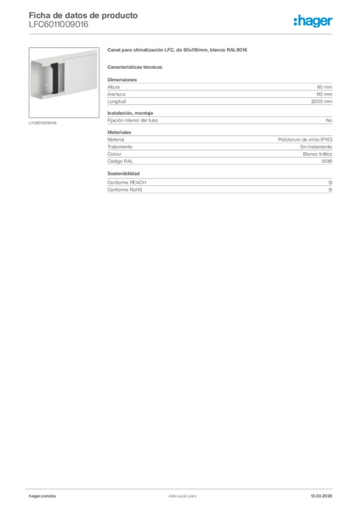 Imagen Hager Ficha de datos de producto LFC6011009016 | Hager España