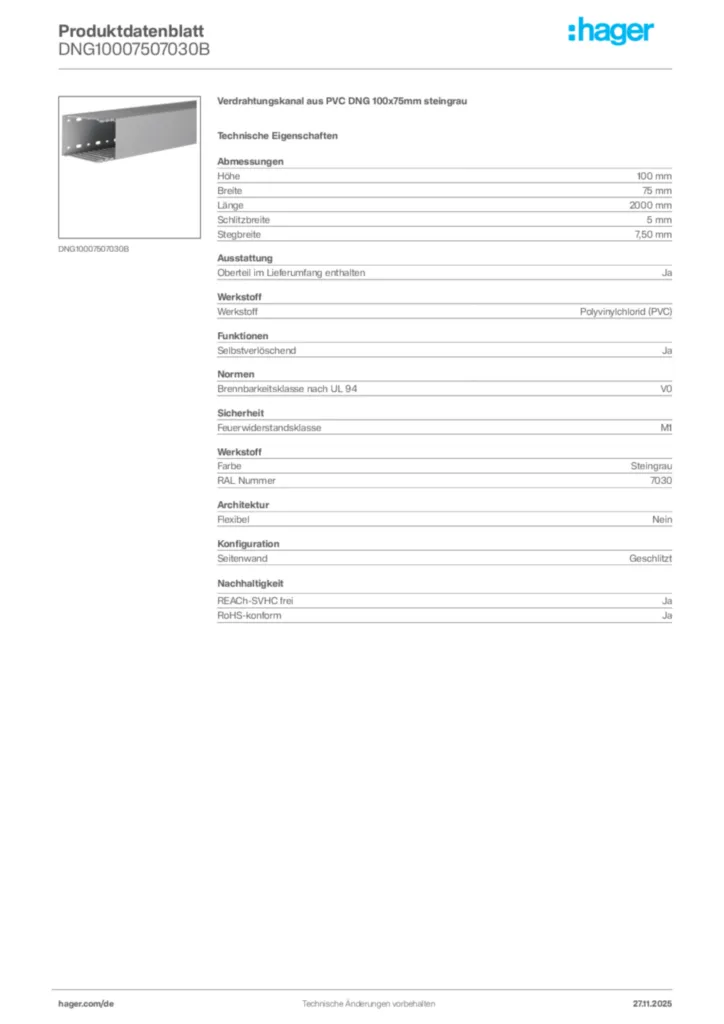 Bild Hager Produktdatenblatt DNG10007507030B | Hager Deutschland