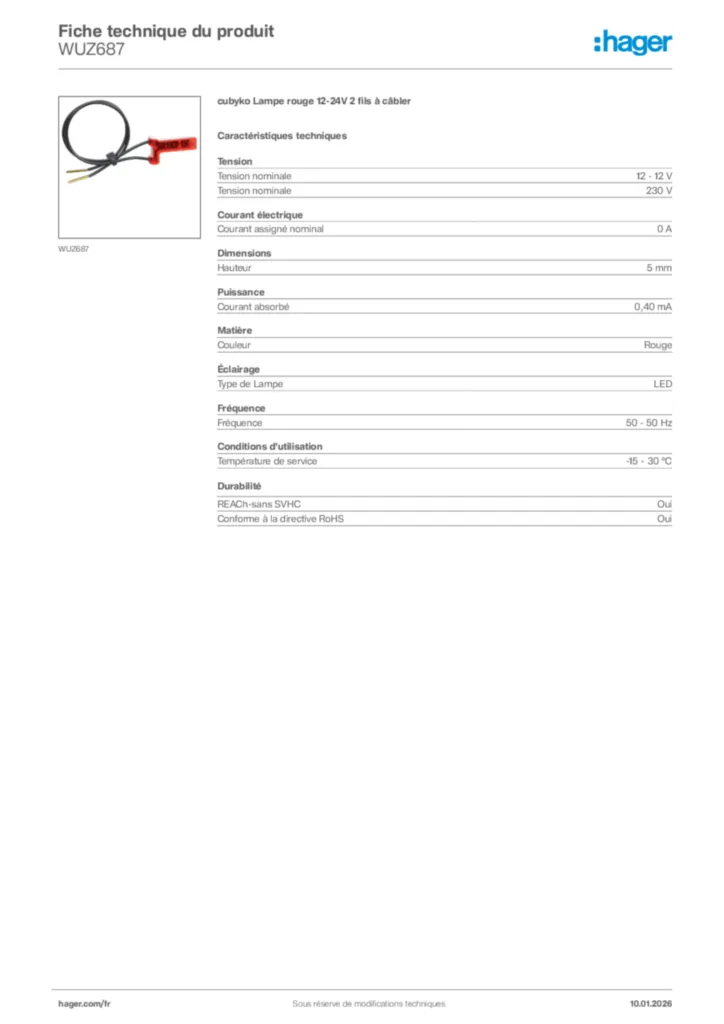 Image Hager Fiche technique du produit WUZ687 | Hager France