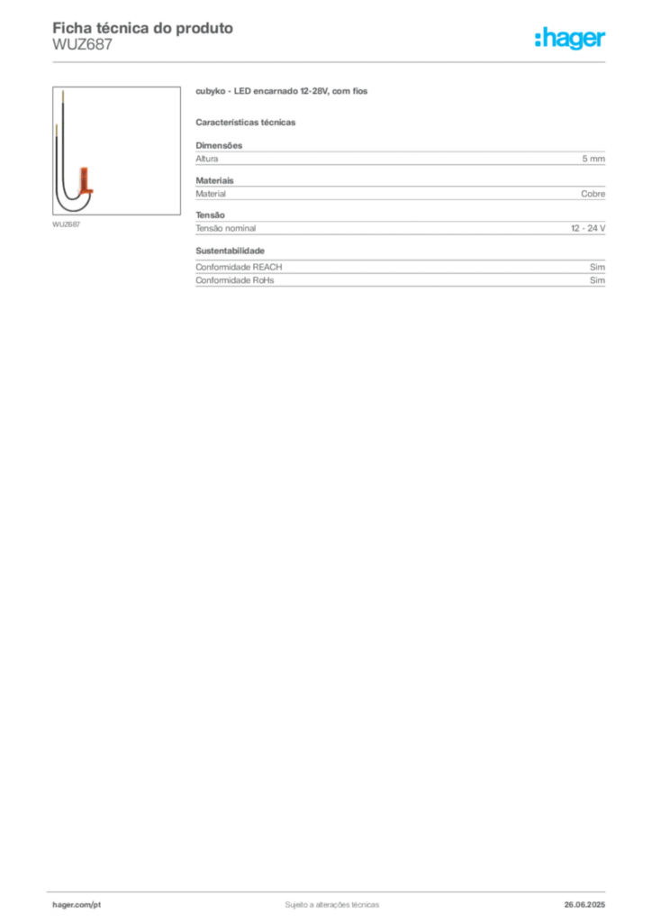 Imagem Hager Ficha técnica do produto WUZ687 | Hager Portugal