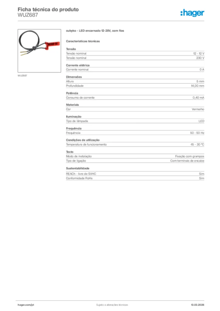 Imagem Hager Ficha técnica do produto WUZ687 | Hager Portugal