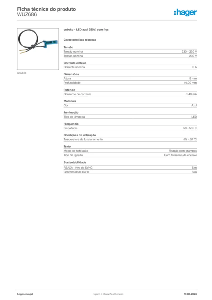 Imagem Hager Ficha técnica do produto WUZ686 | Hager Portugal