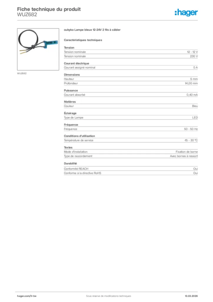 Image Hager Fiche technique du produit WUZ682 | Hager Belgique