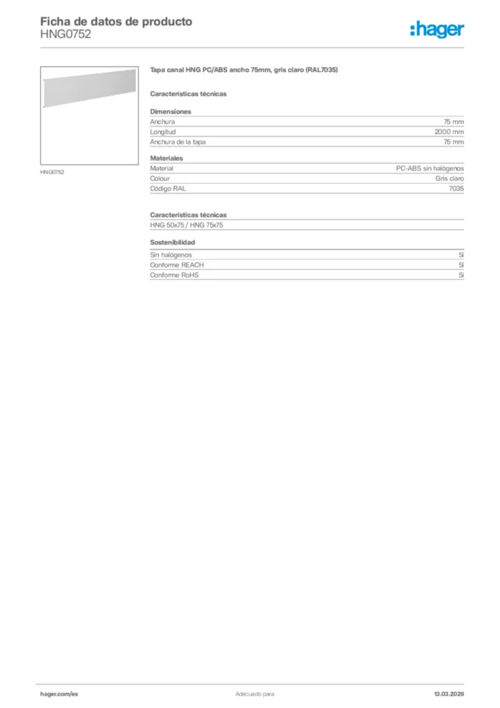 Imagen Hager Ficha de datos de producto HNG0752 | Hager España