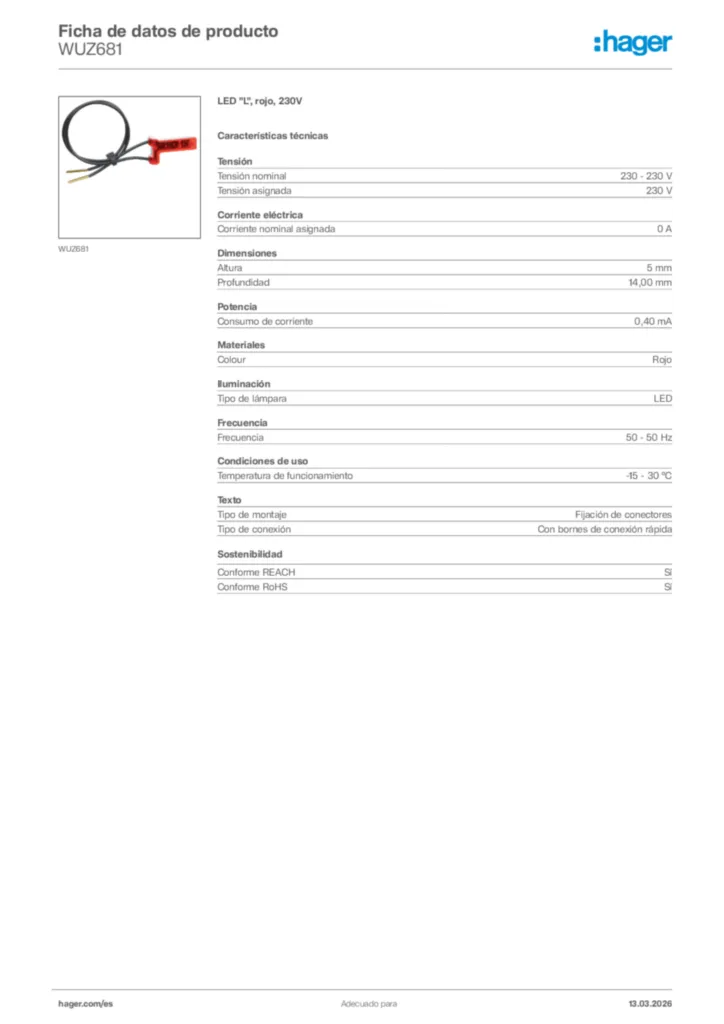 Imagen Hager Ficha de datos de producto WUZ681 | Hager España