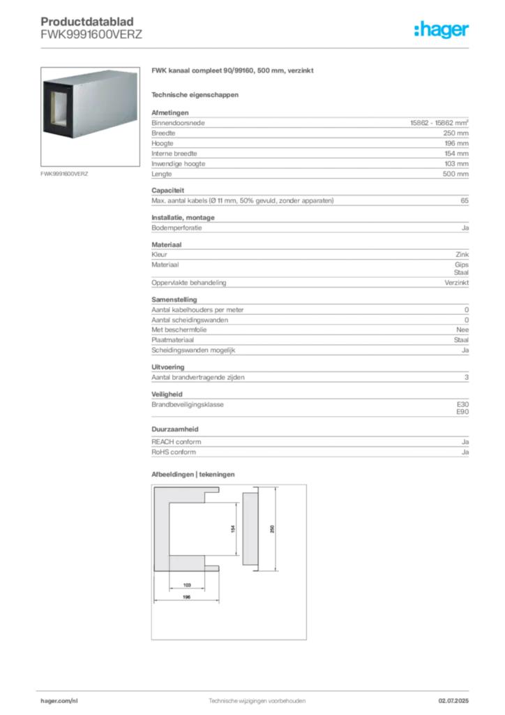 Afbeelding Hager Productdatablad FWK9991600VERZ | Hager Nederland