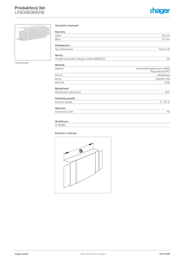 Obrázek Hager Product data sheet LF6006089016 | Hager