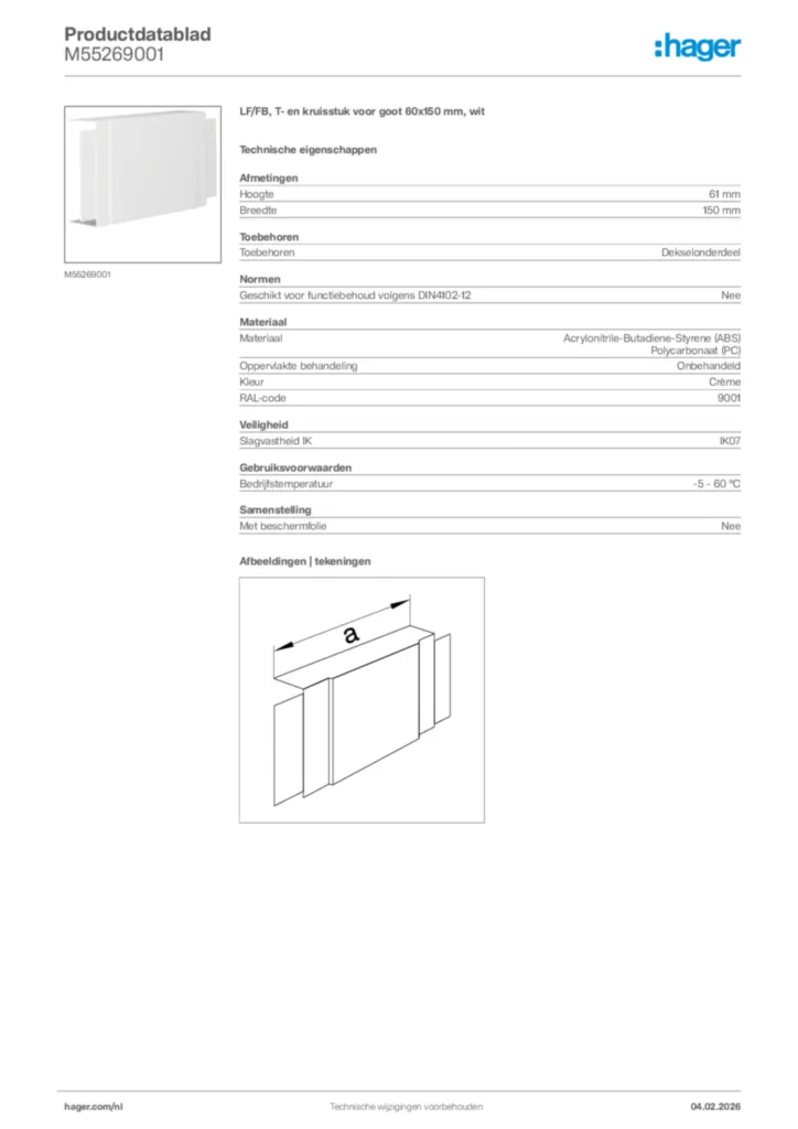 Afbeelding Hager Productdatablad M55269001 | Hager Nederland