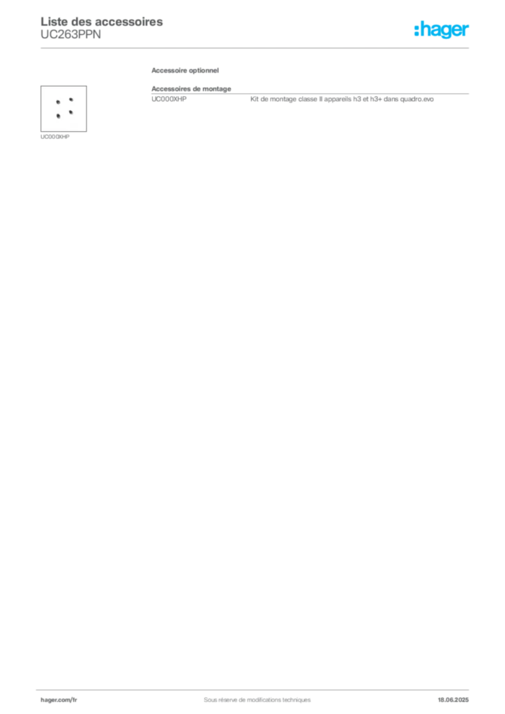 Image Hager Fiche technique du produit UC263PPN | Hager France