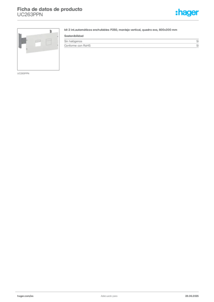 Imagen Hager Ficha de datos de producto UC263PPN | Hager España