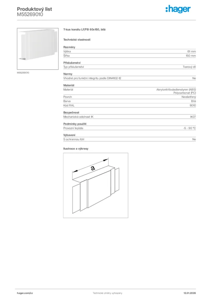 Obrázek Hager Product data sheet M55269010 | Hager