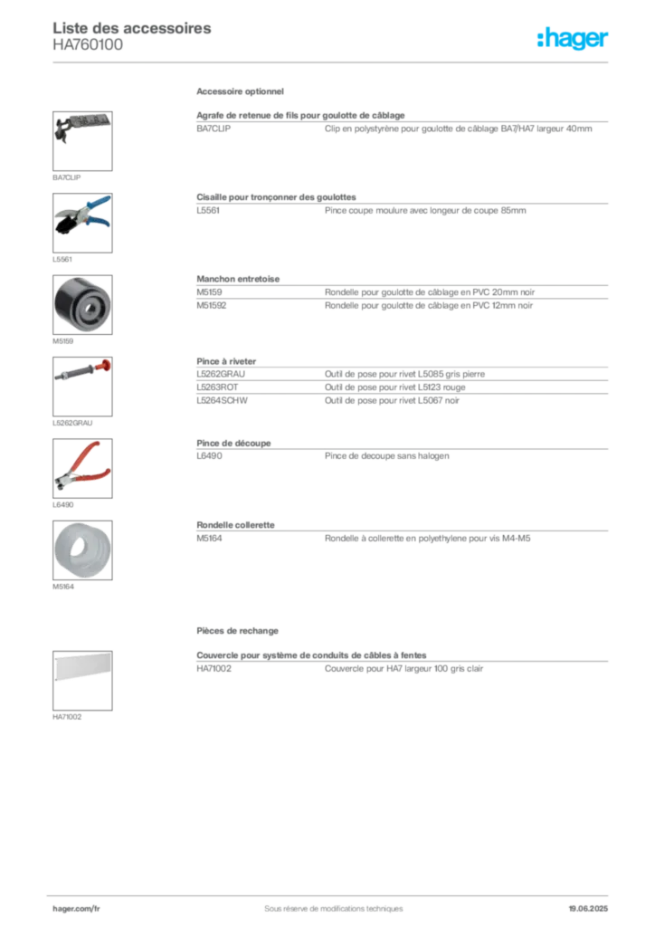 Image Hager Fiche technique du produit HA760100 | Hager France