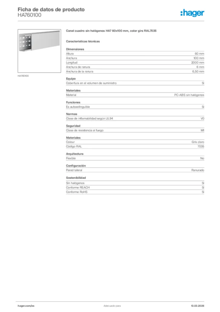 Imagen Hager Ficha de datos de producto HA760100 | Hager España