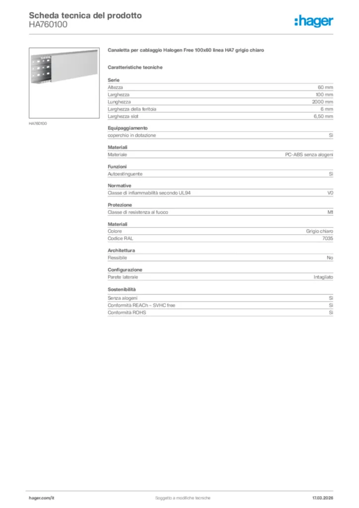 Immagine Hager Scheda tecnica del prodotto HA760100 | Hager Italia