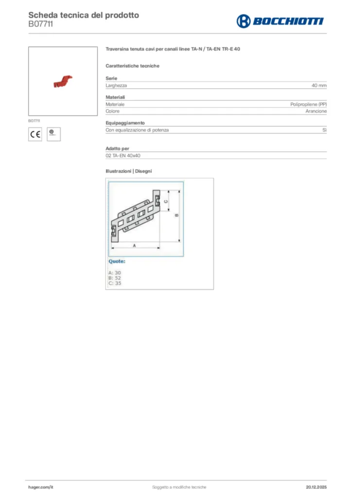 Immagine Bocchiotti Scheda tecnica del prodotto B07711 | Hager Italia