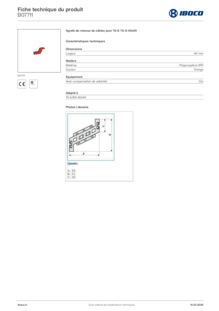 Image Iboco Fiche technique du produit B07711 | Hager France