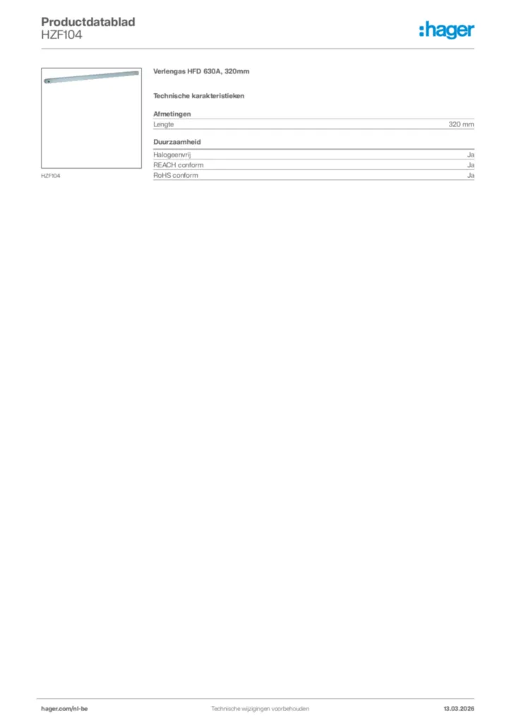 Afbeelding Hager Productdatablad HZF104 | Hager Belgium