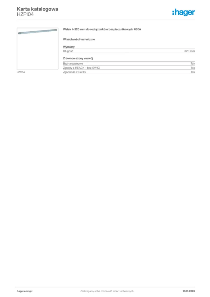 Zdjęcie Hager Karta katalogowa HZF104 | Hager Polska