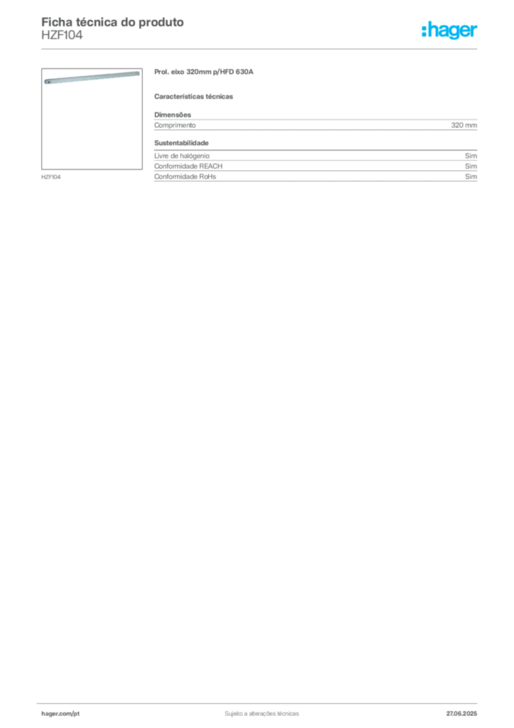 Imagem Hager Ficha técnica do produto HZF104 | Hager Portugal