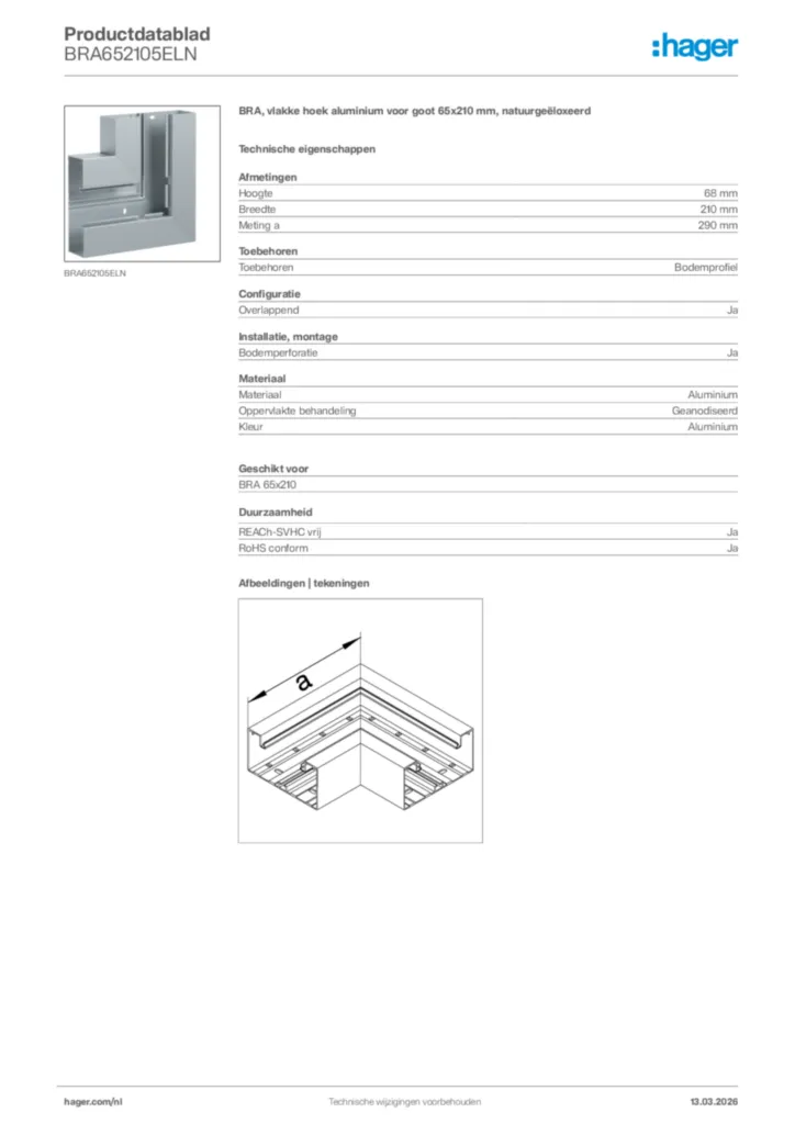 Afbeelding Hager Productdatablad BRA652105ELN | Hager Nederland