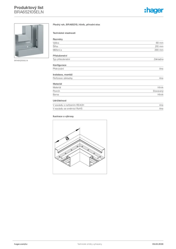 Obrázek Hager Product data sheet BRA652105ELN | Hager