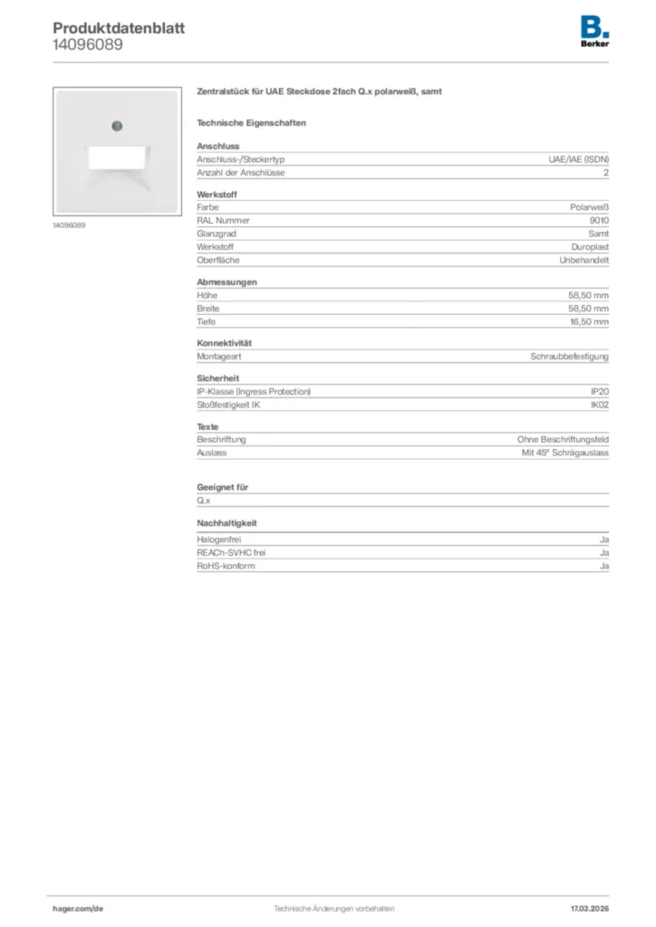 Bild Berker Produktdatenblatt 14096089 | Hager Deutschland