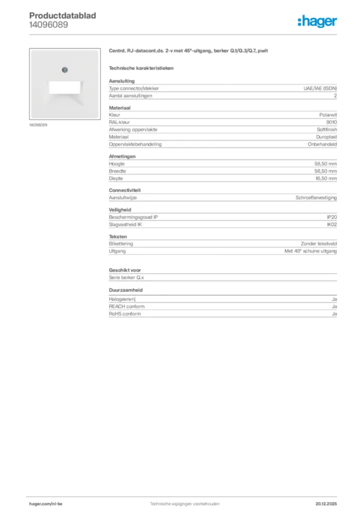 Afbeelding Hager Productdatablad 14096089 | Hager Belgium