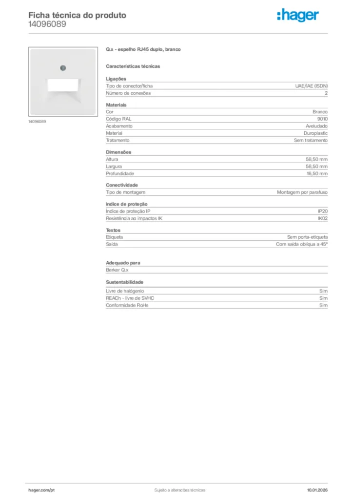 Imagem Hager Ficha técnica do produto 14096089 | Hager Portugal