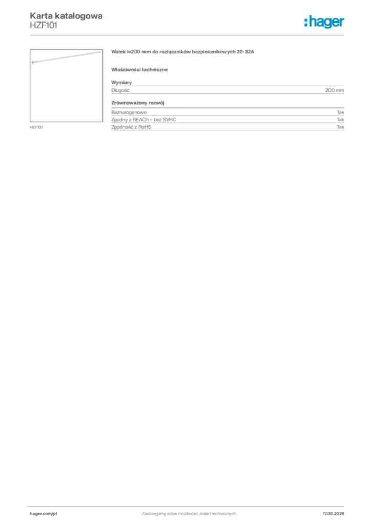 Zdjęcie Hager Karta katalogowa HZF101 | Hager Polska