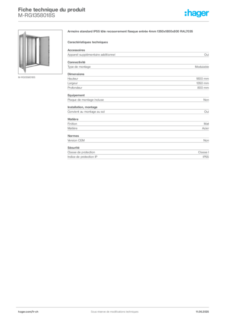 Image Hager Fiche technique du produit M-RG1358018S | Hager Suisse